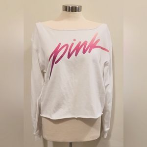 Pink by Victoria Secret Crop Crew Lightweight Sweater White Size Small